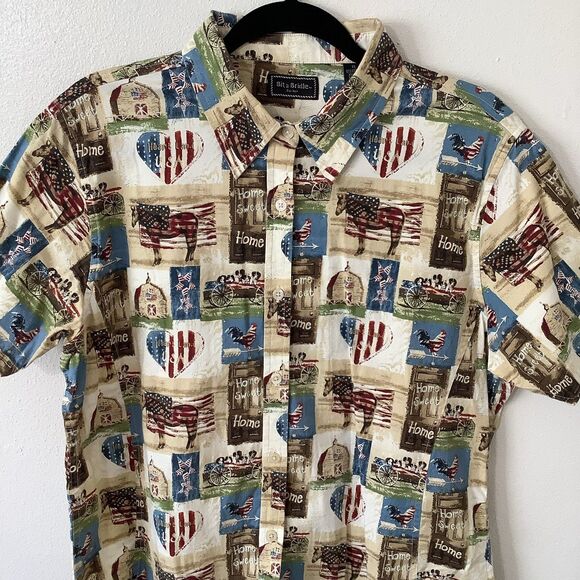 Bit & Bridle Cottagecore Americana Western Country Cowgirl Rodeo Button Down Top - Picture 6 of 12